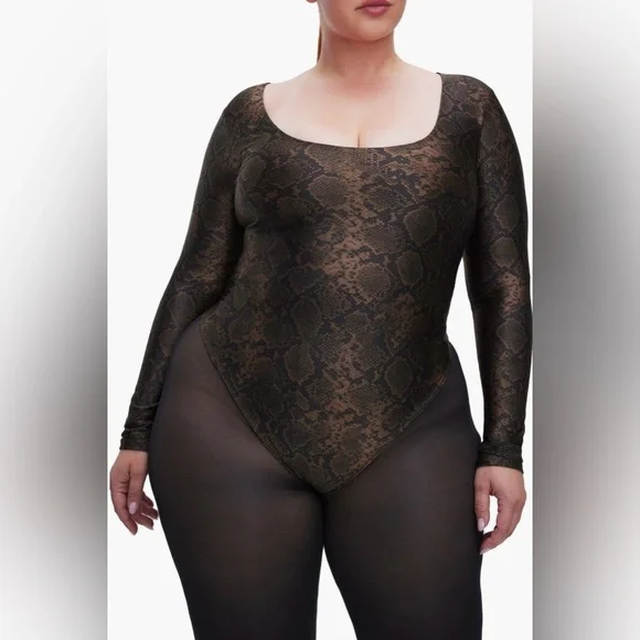 Good American Shine Python Scoop Neck Long Sleeve Bodysuit - Picture 3 of 14